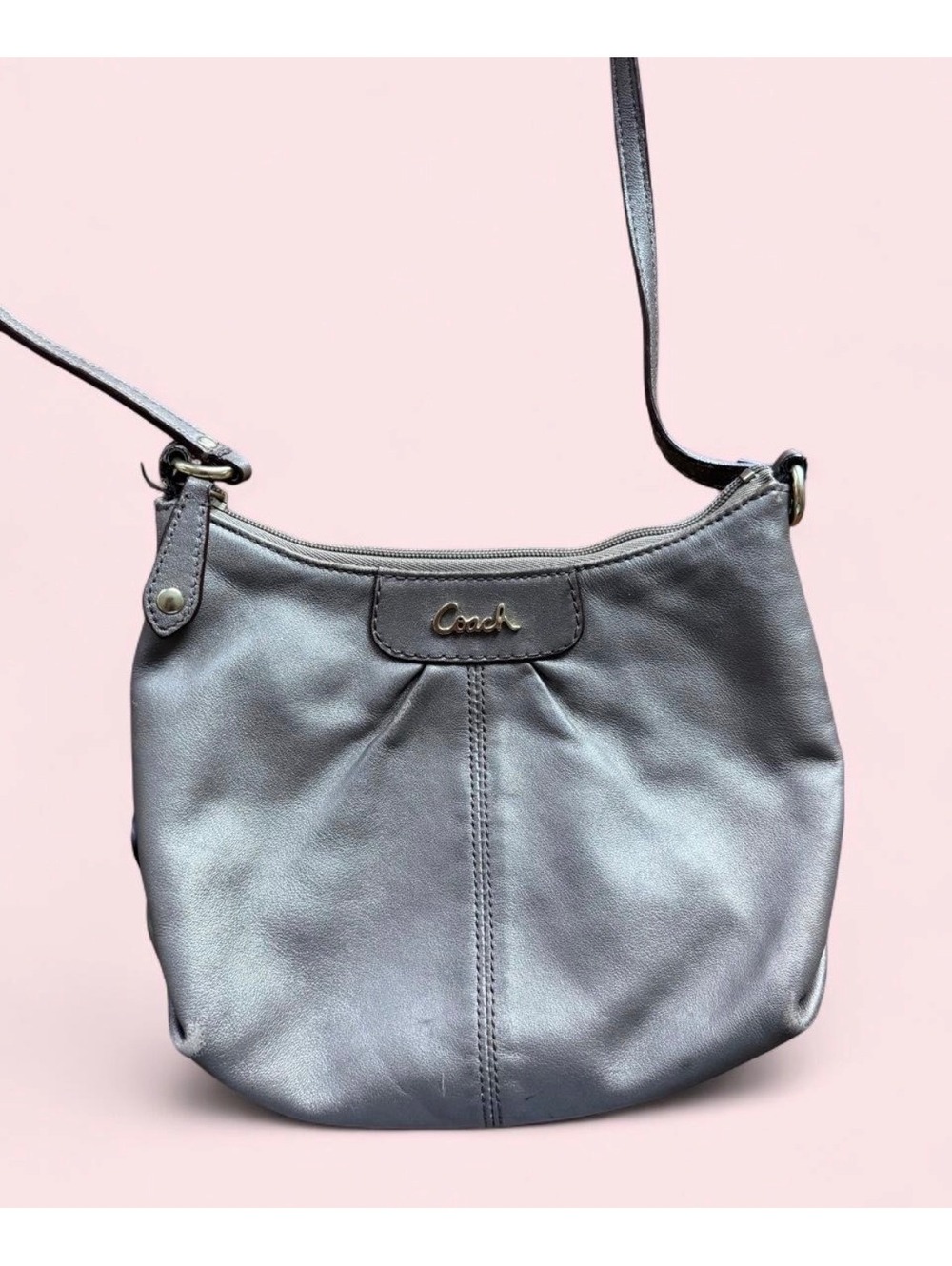 Small Coach gray leather crossbody